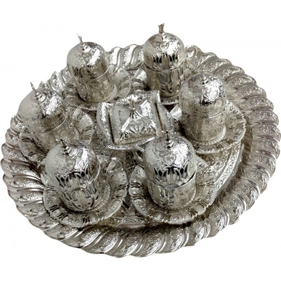 Silver Lux Authentic Ottoman Tulip Patterned Turkish Coffee/ Esspresso Cup Set SAMA FOODS ENFIELD UK