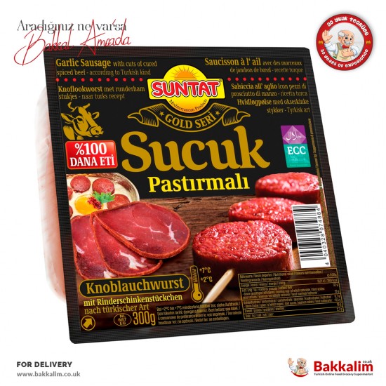 Suntat Pastrami-Style Garlic Sausage 100% Beef 300 G SAMA FOODS ENFIELD UK