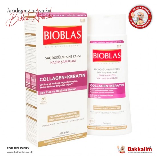 Bioblas Kolajen ve Keratin Saç Dökülmesine Karşı Hacim Şampuanı 360 ml SAMA FOODS ENFIELD UK