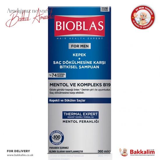 Bioblas Menthol And Complex B19 Shampoo For Hair Loss And Anti-Dandruff 360 Ml SAMA FOODS ENFIELD UK