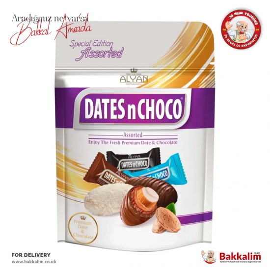 Dates n Choco Karışık Çikolata Kaplı Bademli Hurma 90 G SAMA FOODS ENFIELD UK