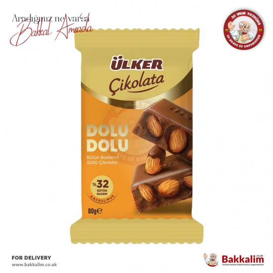 Ülker %32 Dolu Dolu Bütün Bademli Sütlü Çikolata 80 Gr