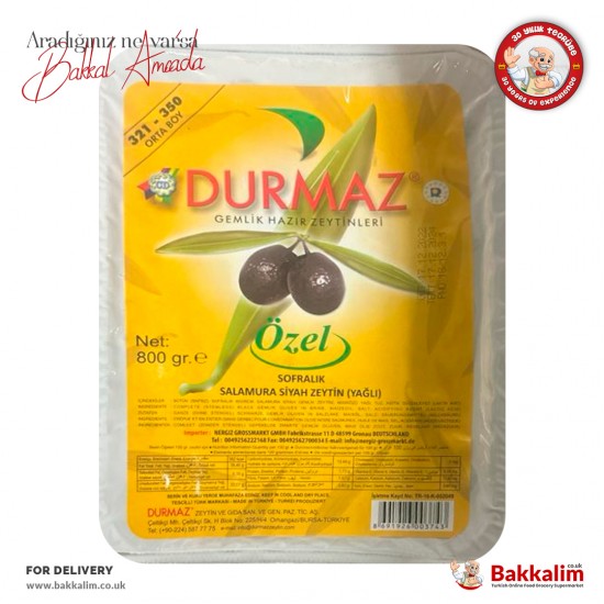 Durmaz Yağlı Siyah Zeytin 321 - 350 M 800 Gr SAMA FOODS ENFIELD UK