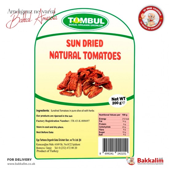 Tombul 200 G Sun Dried Natural Tomatoes SAMA FOODS ENFIELD UK