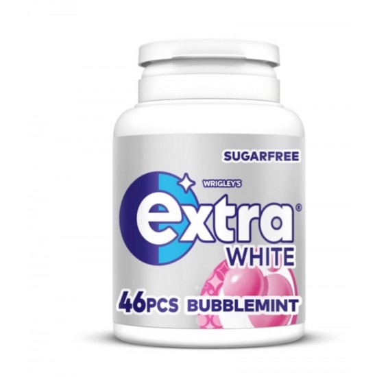 Extra White Bubblemint Sugarfree Chewing Gum Bottle 46 Pieces SAMA FOODS ENFIELD UK