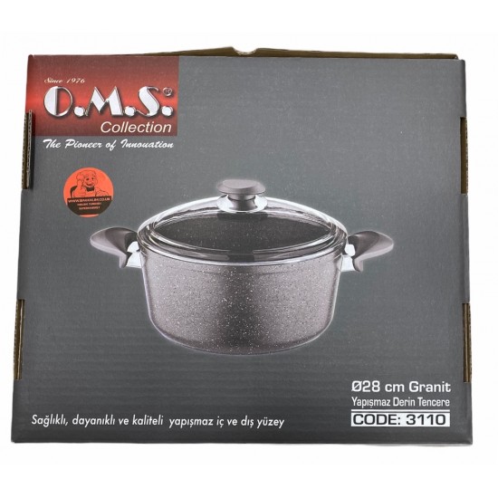 Oms Grey Non-Stick Granite Casserole 28cmx13cm SAMA FOODS ENFIELD UK