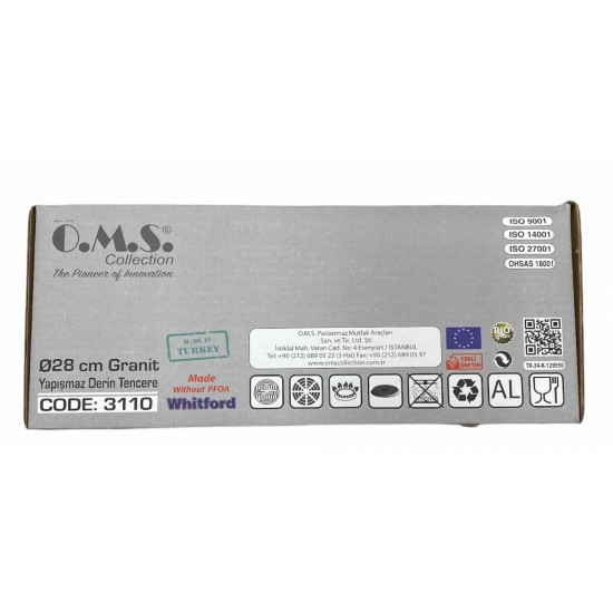 Oms Grey Non-Stick Granite Casserole 28cmx13cm SAMA FOODS ENFIELD UK