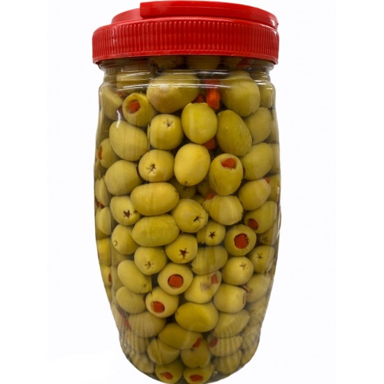 Bagci  2500 Gr Green Olives Stuffed With Red Pepers SAMA FOODS ENFIELD UK