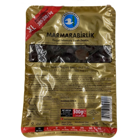 Marmarabirlik XL Dogal Salamura Siyah Zeytin 500gr SAMA FOODS ENFIELD UK